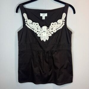 Ann Taylor Loft Empire Waist Sleeveless Blouse Brown Lace Neck Detail NEW Size 4